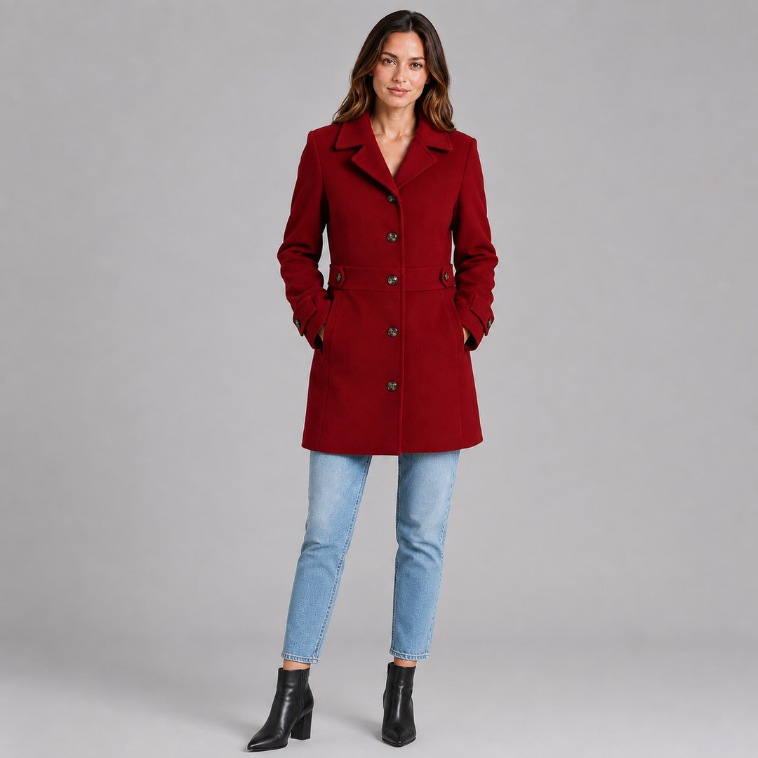 Fitted women's coat with buttons