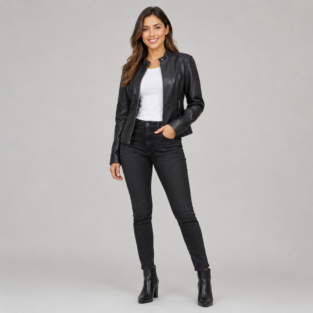 Slim-fit biker leather jacket for women