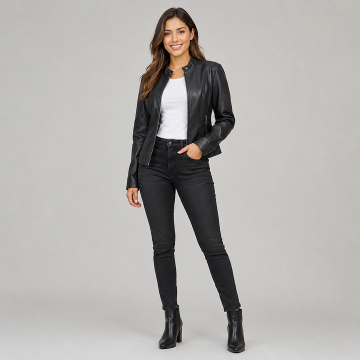 Slim-fit biker leather jacket for women