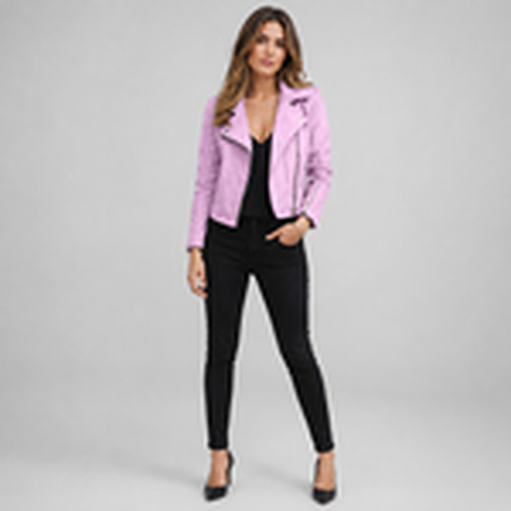 Slim-fit biker leather jacket for women