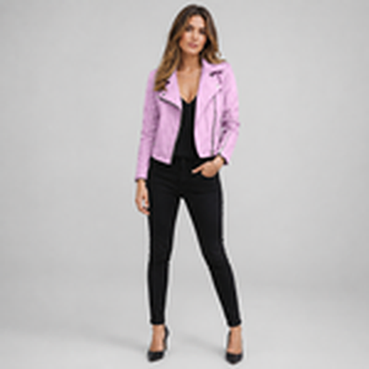 Slim-fit biker leather jacket for women