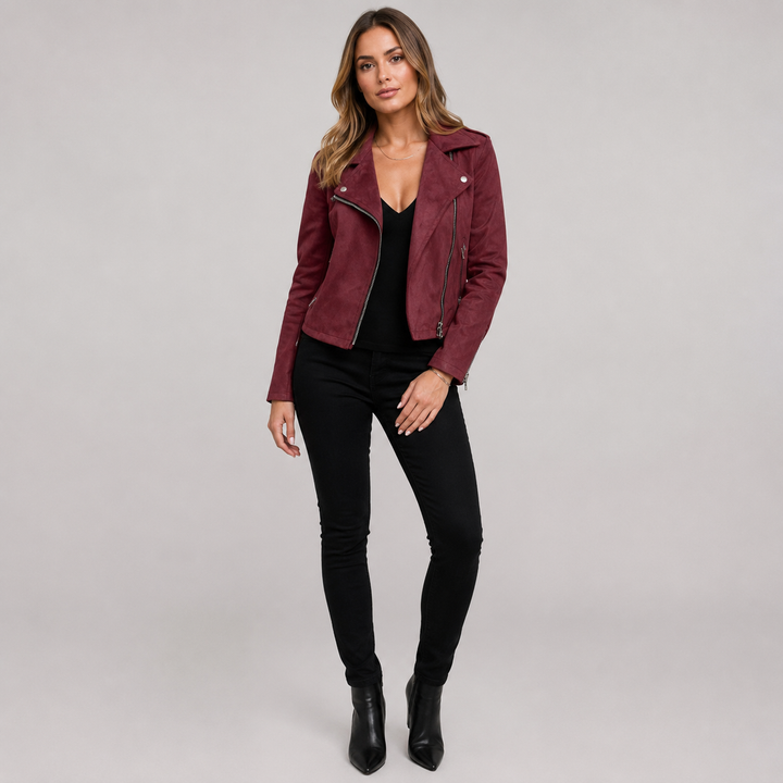 Slim-fit biker leather jacket for women