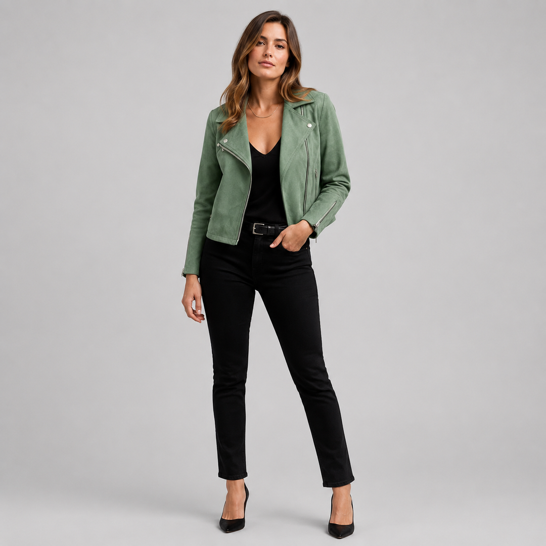 Slim-fit biker leather jacket for women