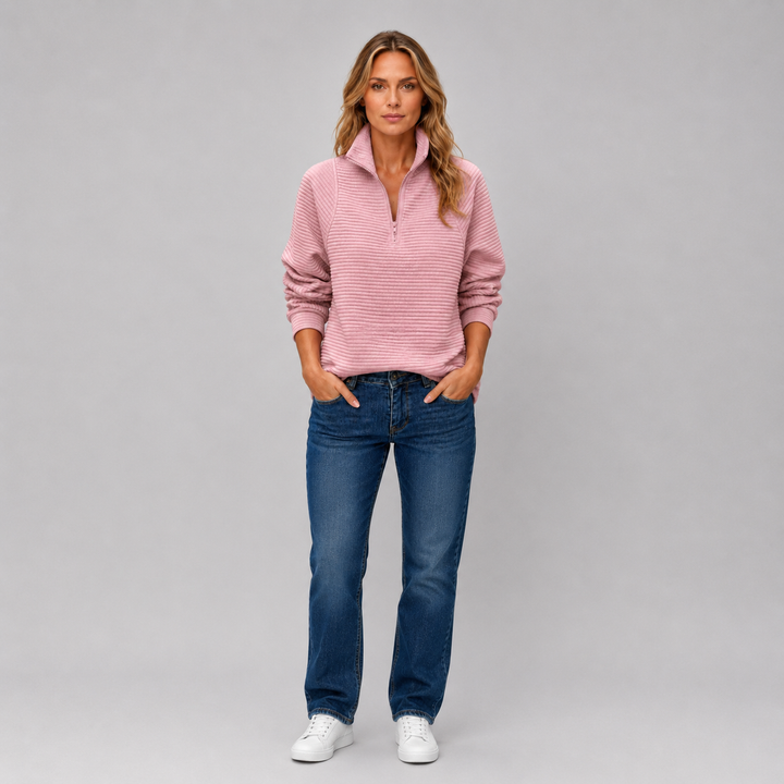 Ribbed half-zip sweater for women