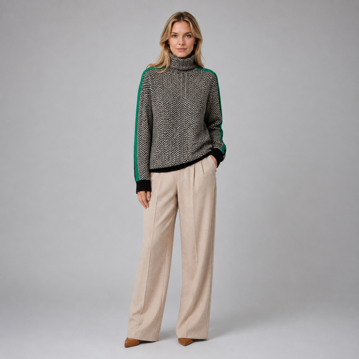 Women's herringbone turtleneck sweater
