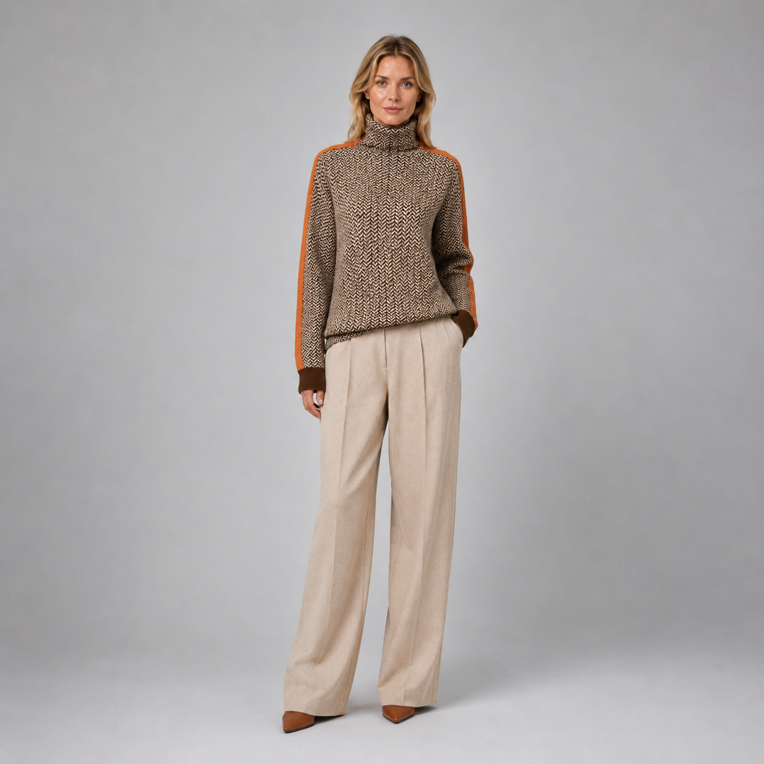 Women's herringbone turtleneck sweater