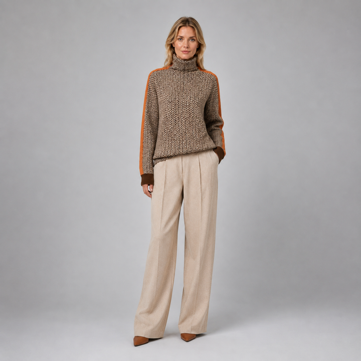 Women's herringbone turtleneck sweater