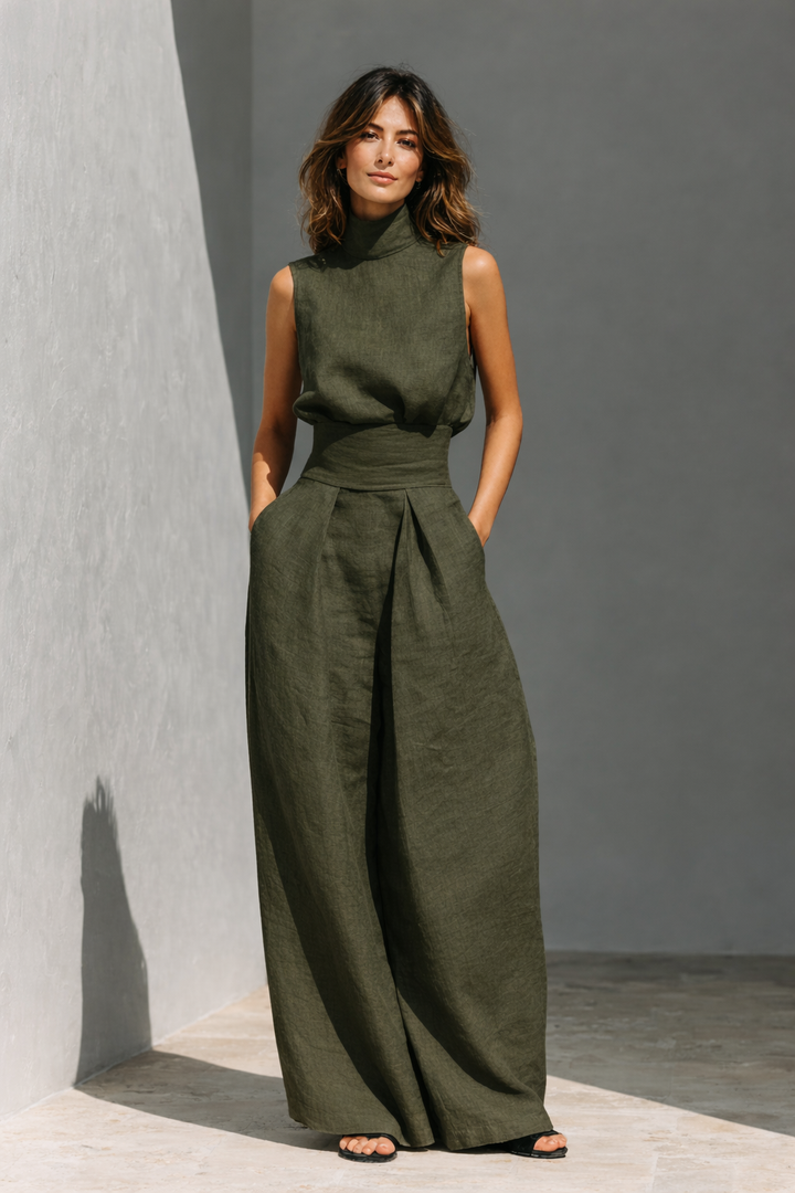 Ærmeløs Hør Jumpsuit Med Vide Ben
