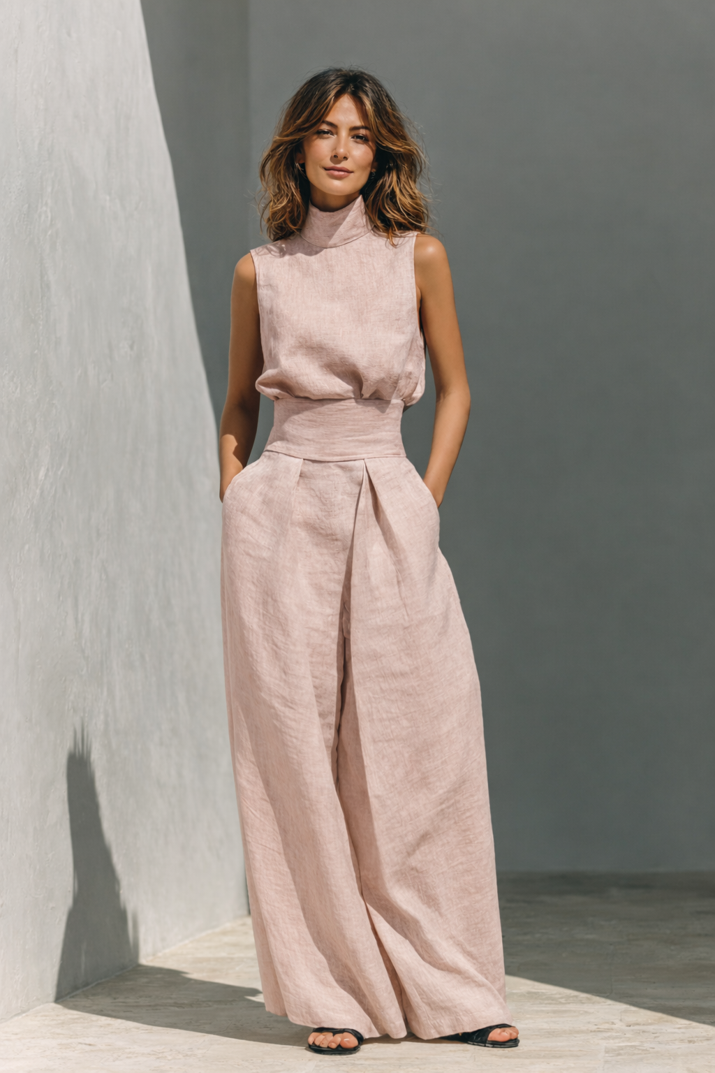 Ærmeløs Hør Jumpsuit Med Vide Ben