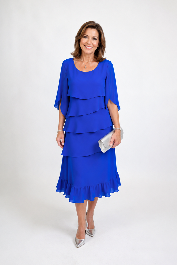 Elegant ruffled midi dress for women