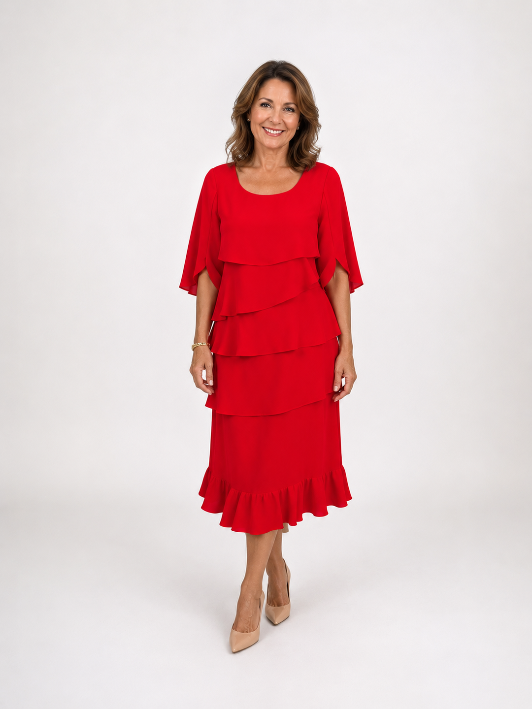 Elegant ruffled midi dress for women