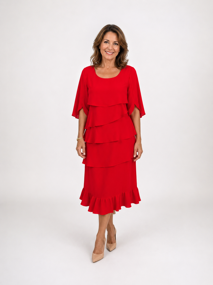 Elegant ruffled midi dress for women