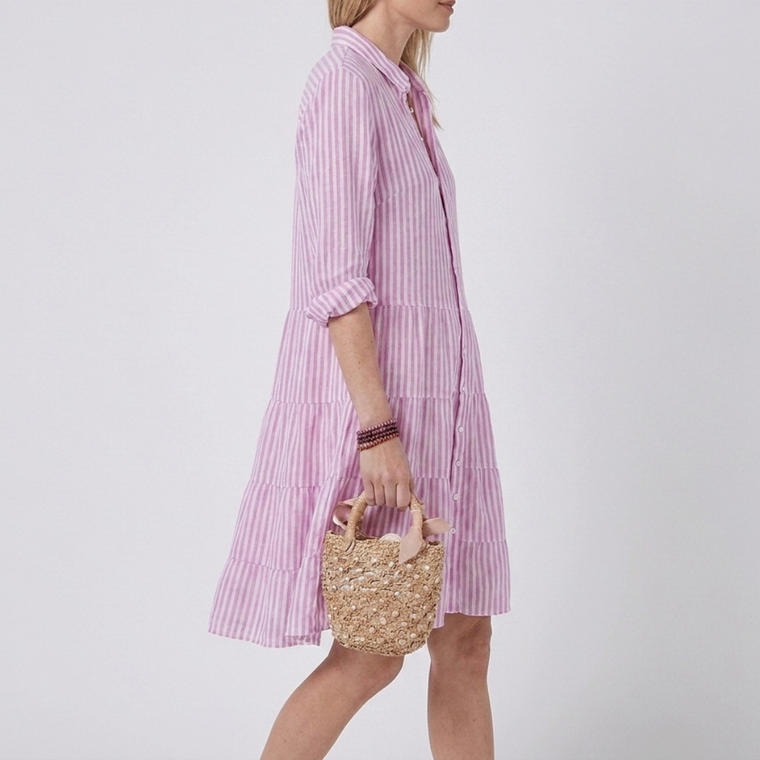 Striped summer dress with an A-line fit for women