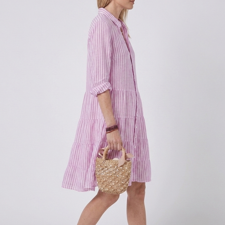 Striped summer dress with an A-line fit for women