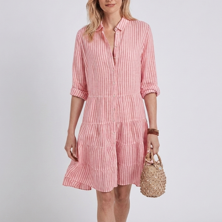 Striped summer dress with an A-line fit for women