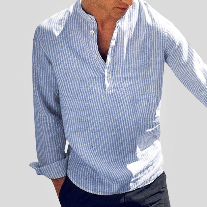 Long-Sleeve Striped Henley Shirt for Men