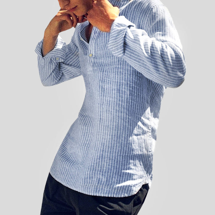 Long-Sleeve Striped Henley Shirt for Men