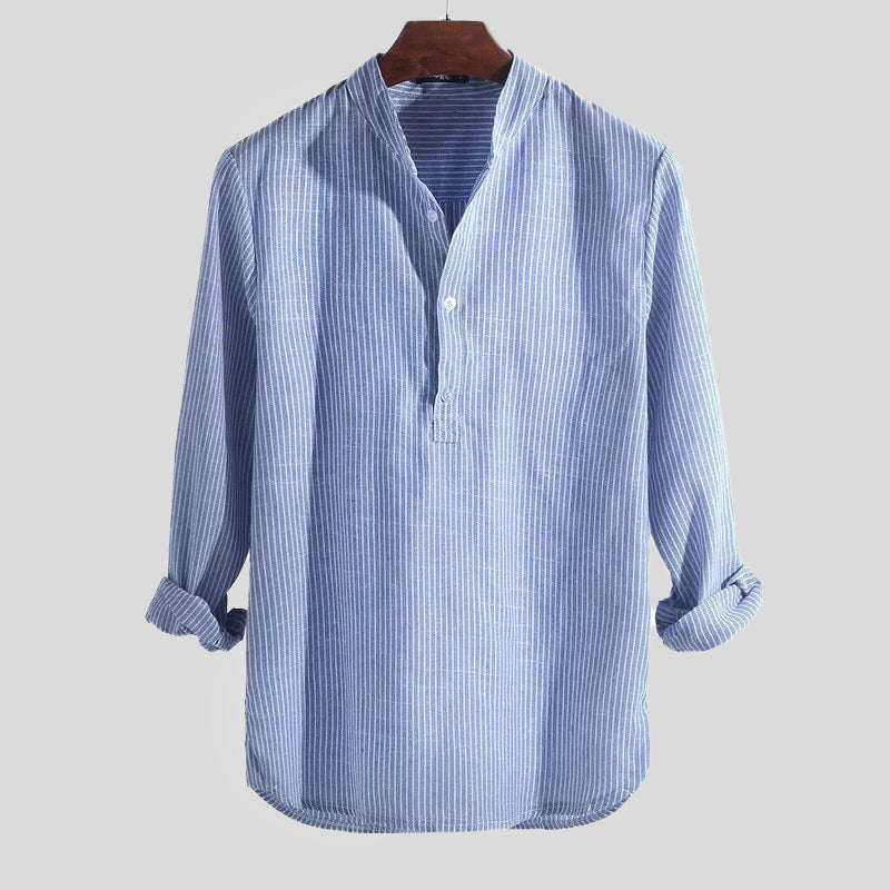 Long-Sleeve Striped Henley Shirt for Men