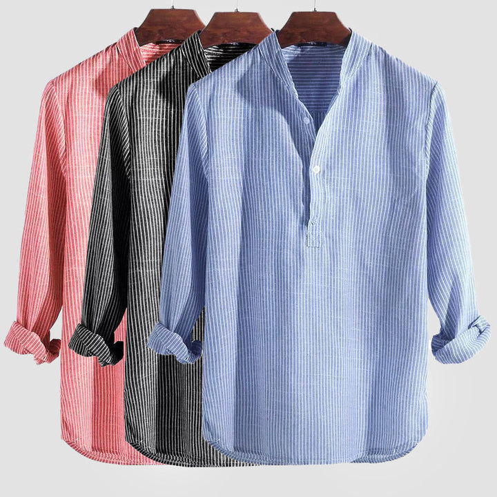 Long-Sleeve Striped Henley Shirt for Men