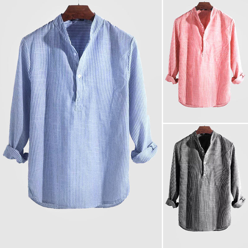 Long-Sleeve Striped Henley Shirt for Men