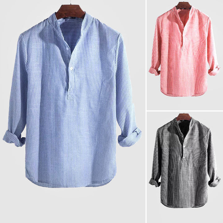 Long-Sleeve Striped Henley Shirt for Men