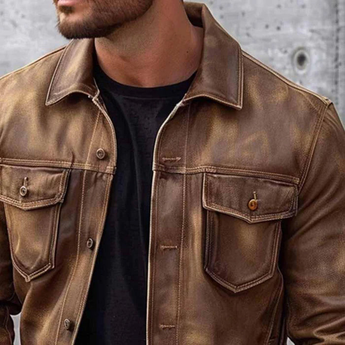 Vintage brown trucker jacket for men