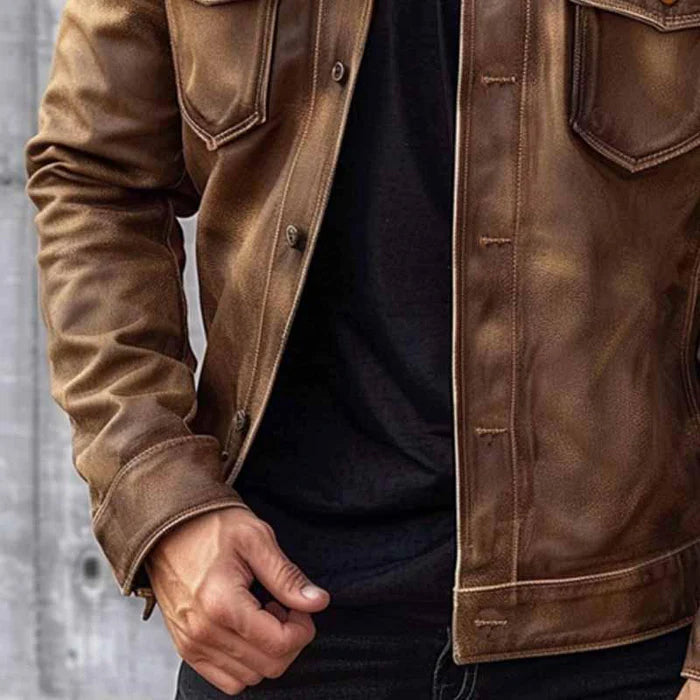 Vintage brown trucker jacket for men