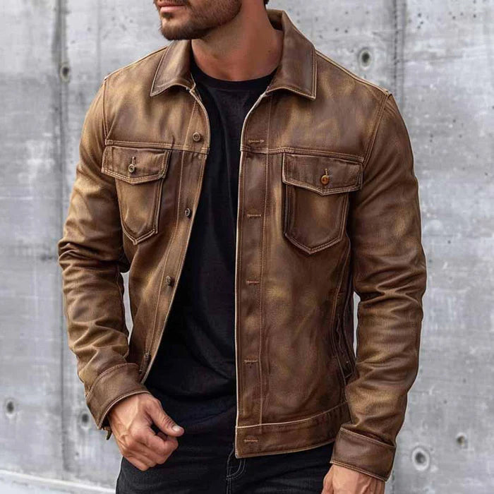 Vintage brown trucker jacket for men