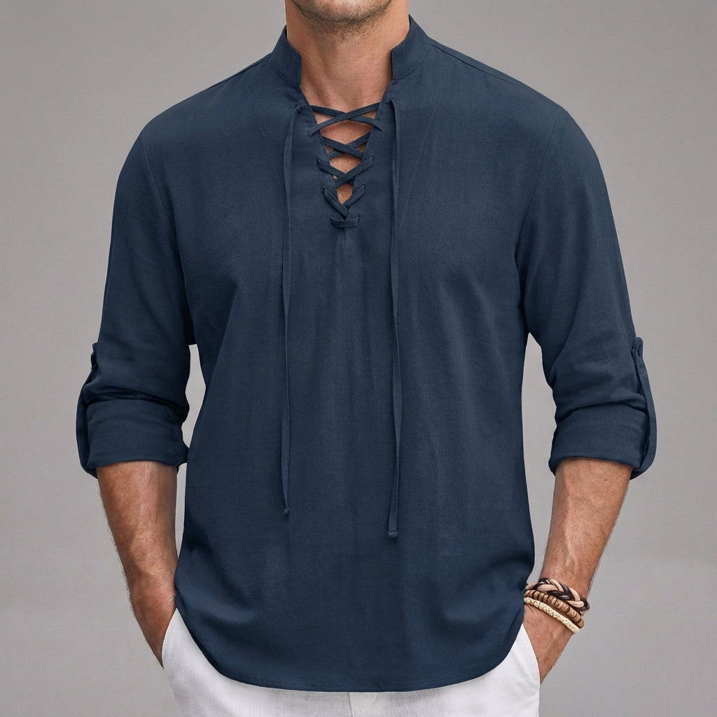 Men's long-sleeved Henley shirt