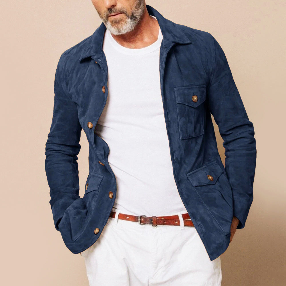 Suede jacket with multiple pockets for men