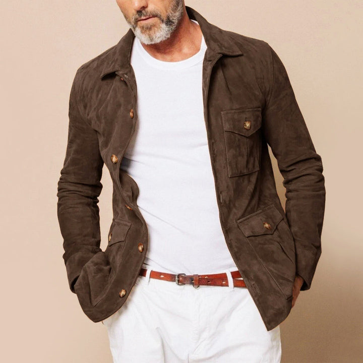 Suede jacket with multiple pockets for men