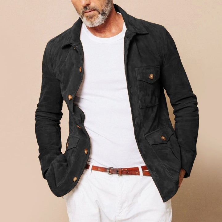 Suede jacket with multiple pockets for men