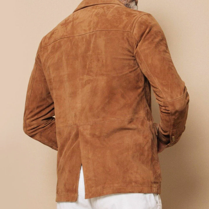 Suede jacket with multiple pockets for men