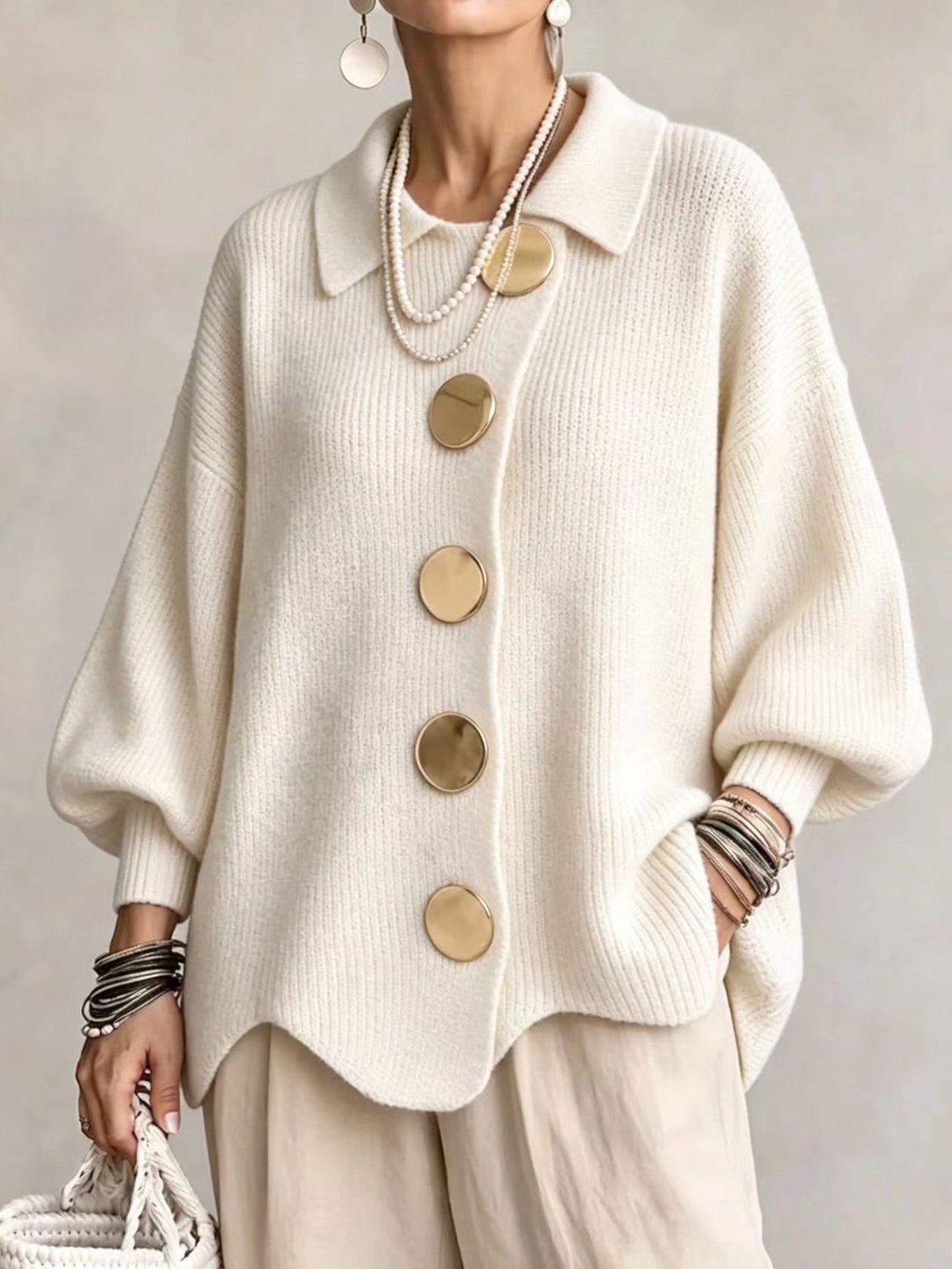 Oversized Cardigan with Large Buttons for Women