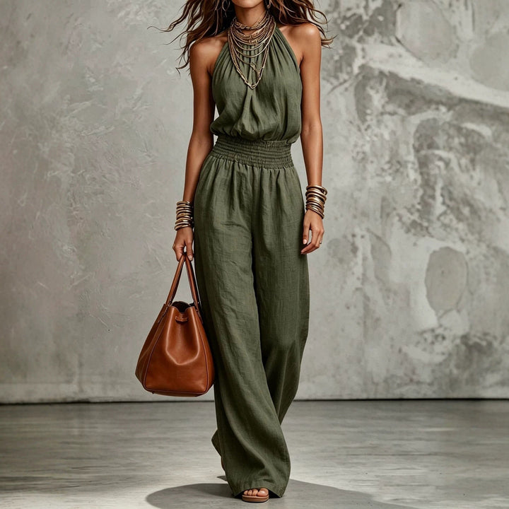 Elegant halterneck jumpsuit with wide legs for women