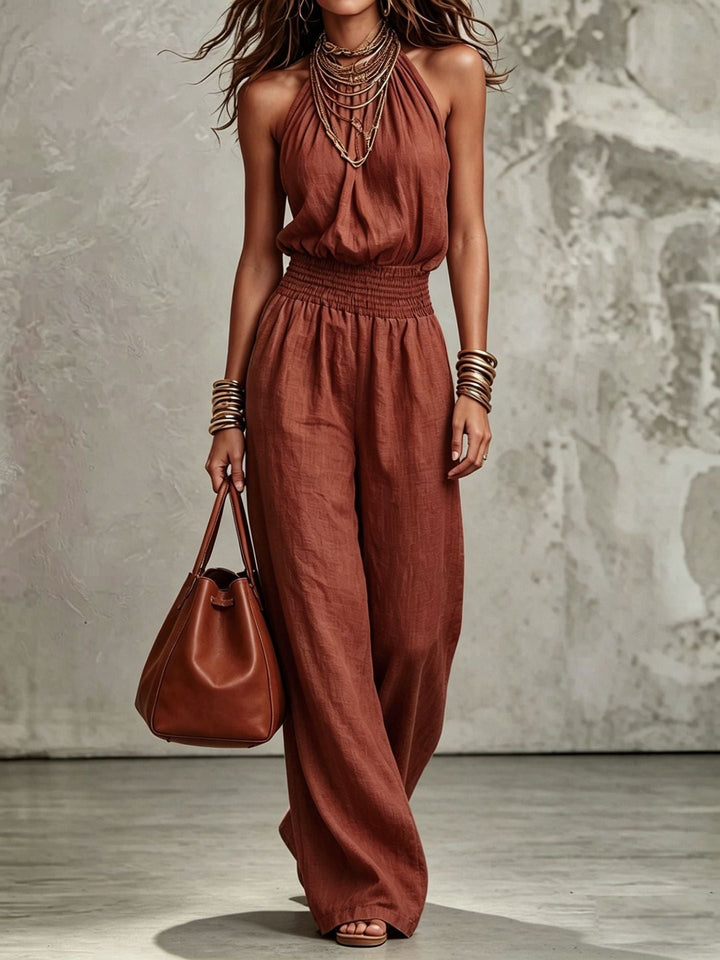 Elegant halterneck jumpsuit with wide legs for women
