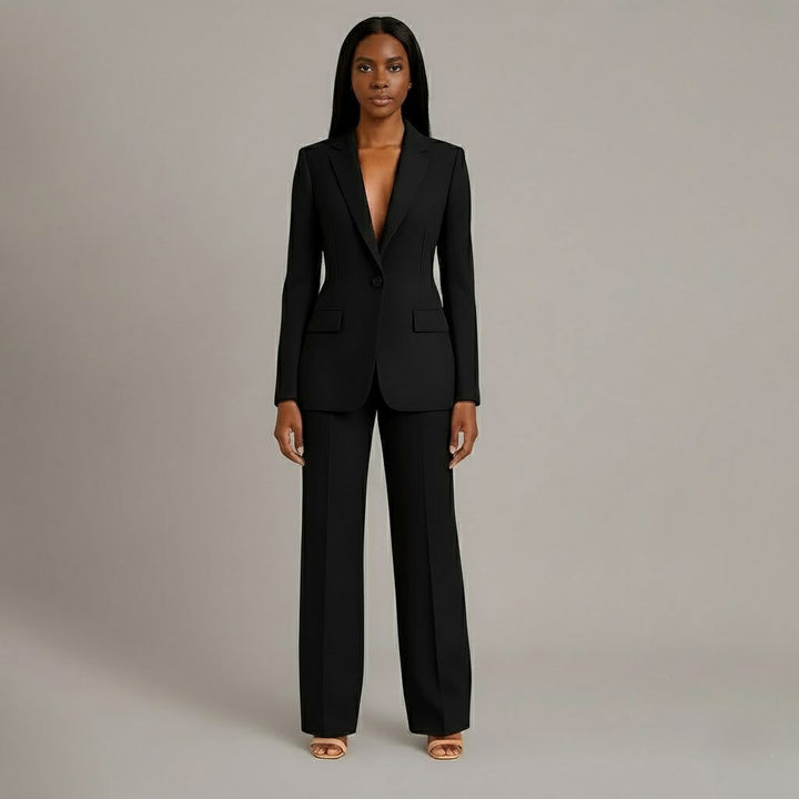 Dame-habit med blazer med reverskrave og lige ben