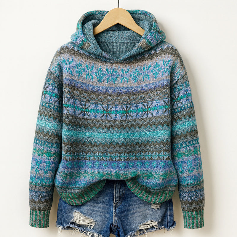Knitted Hoodie with Fair Isle Pattern for Women