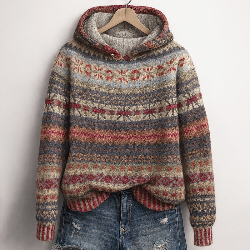 Knitted Hoodie with Fair Isle Pattern for Women