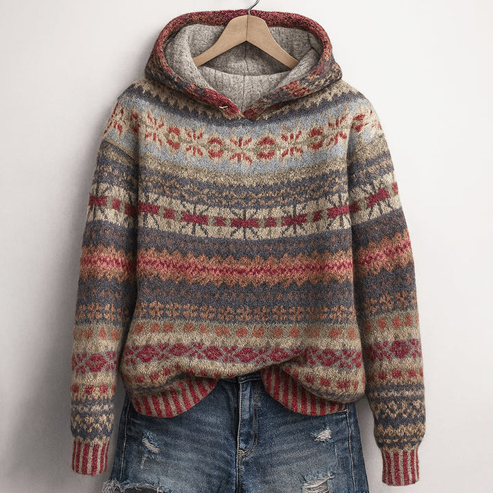 Knitted Hoodie with Fair Isle Pattern for Women