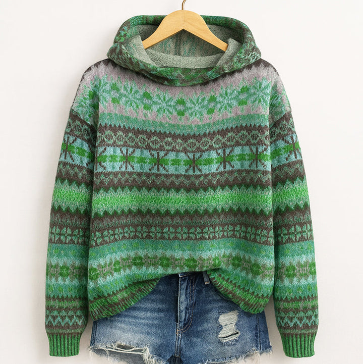 Knitted Hoodie with Fair Isle Pattern for Women