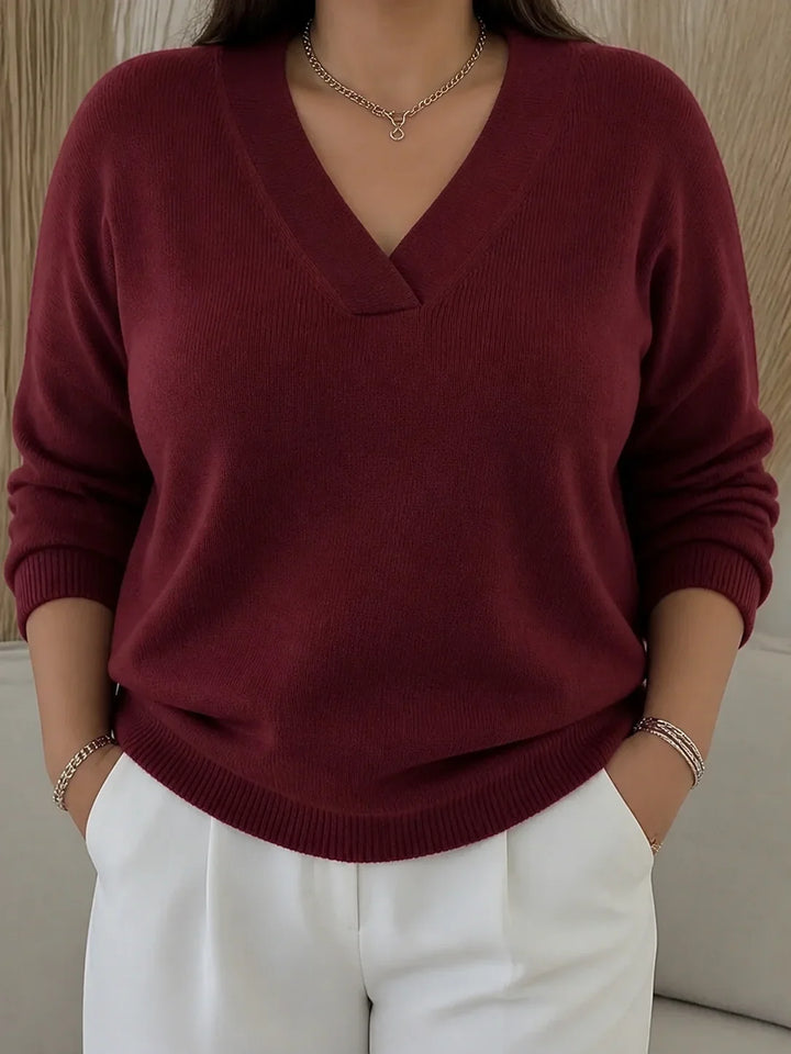 Women's V-Neck Sweater with Ribbed Trim