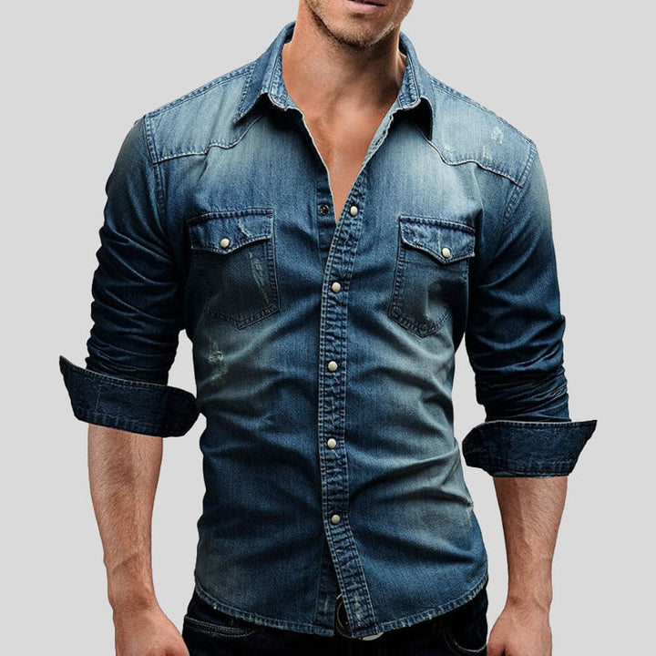 Slim Fit Denimskjorte Til Herre