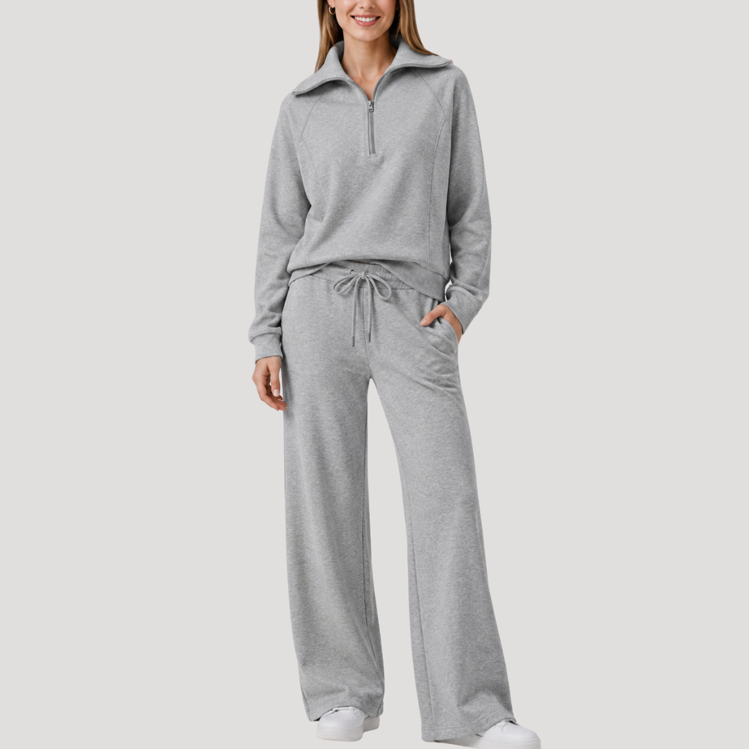 Women's Half-Zip Tracksuit Set with Wide-Leg Pants