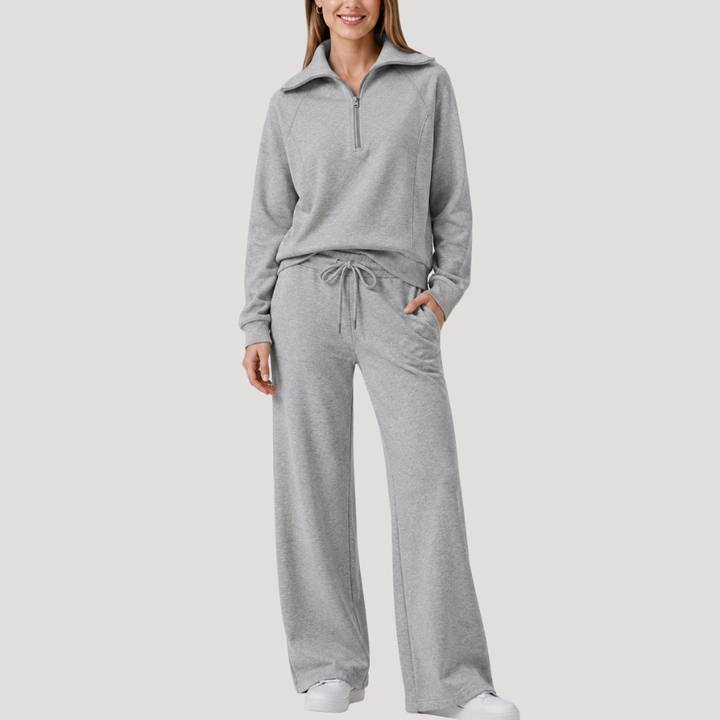 Women's Half-Zip Tracksuit Set with Wide-Leg Pants