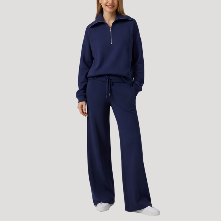 Women's Half-Zip Tracksuit Set with Wide-Leg Pants