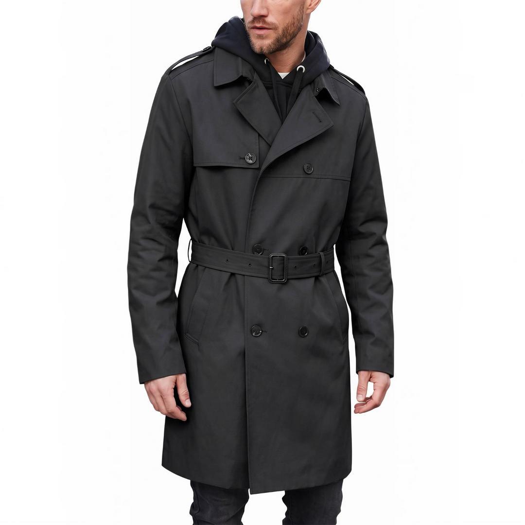 Long Trench Coat with Belt for Men