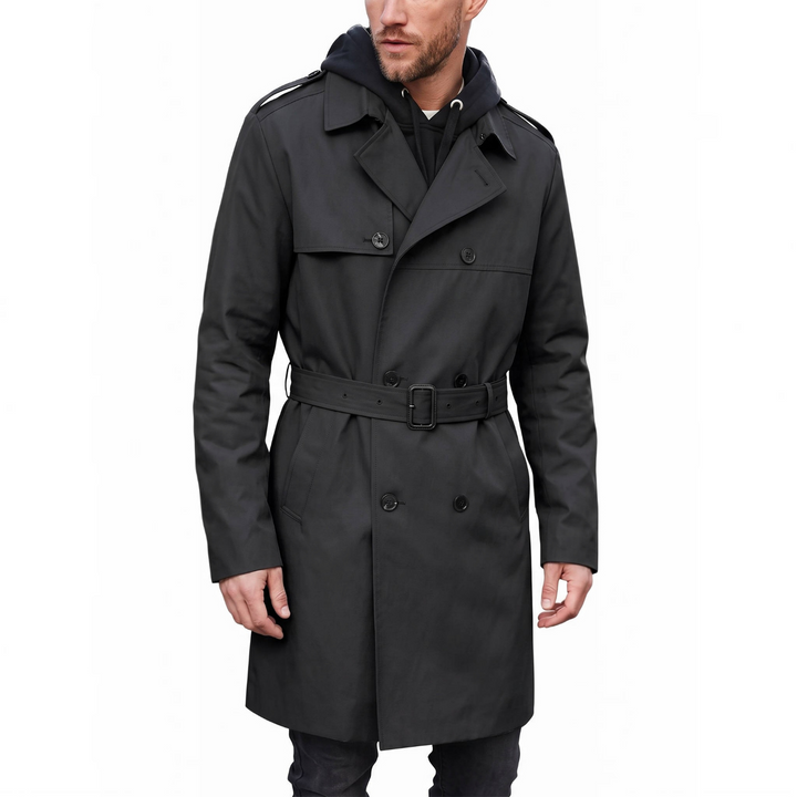 Long Trench Coat with Belt for Men