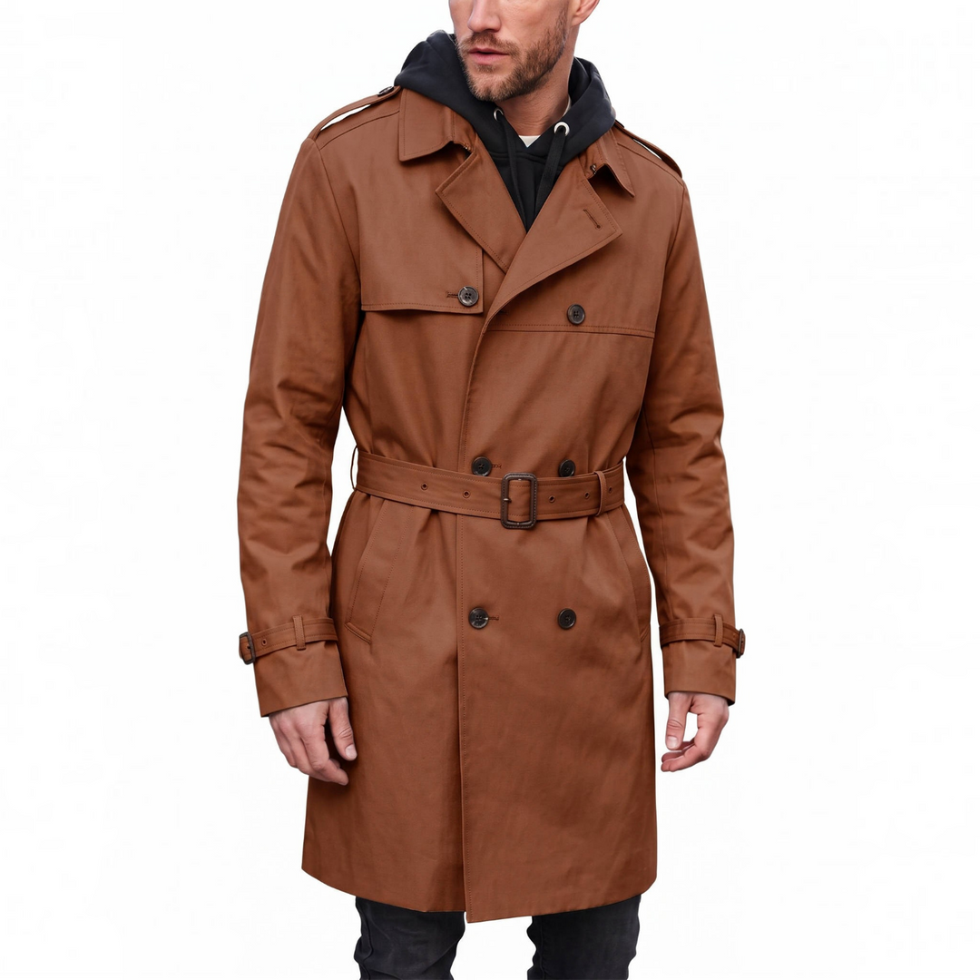 Long Trench Coat with Belt for Men