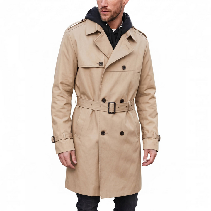 Long Trench Coat with Belt for Men